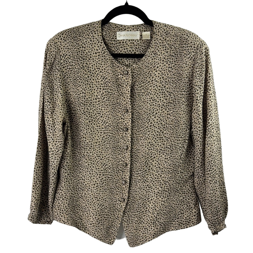 Vintage Dana Buchman 100% Silk Animal Print Blouse Blazer